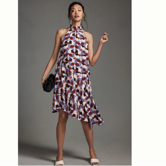 NWT Anthropologie 100% Silk Halter Midi Dress in Violet M